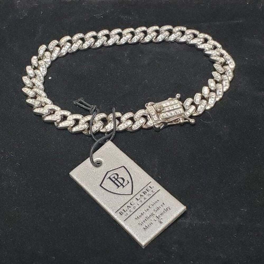 Black Label Heritage 8” Cuban Link Bracelet Sterling Silver CZ